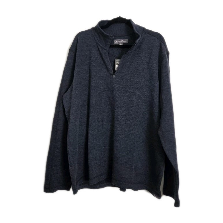 Nwt Eddie Bauer Men's Fleece Pullover Sweater Navy 1/4 Zip Xl